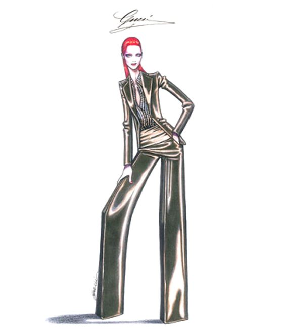 長腿細膩派：GUCCI設計總監Frida Giannini完美呈現布料的光澤感。圖／擷取自gucci.com