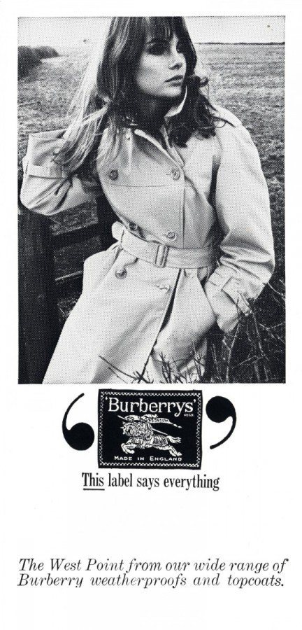 六○年代超模珍施普頓為BURBERRY風衣拍攝的經典廣告。圖／BURBERRY提供
