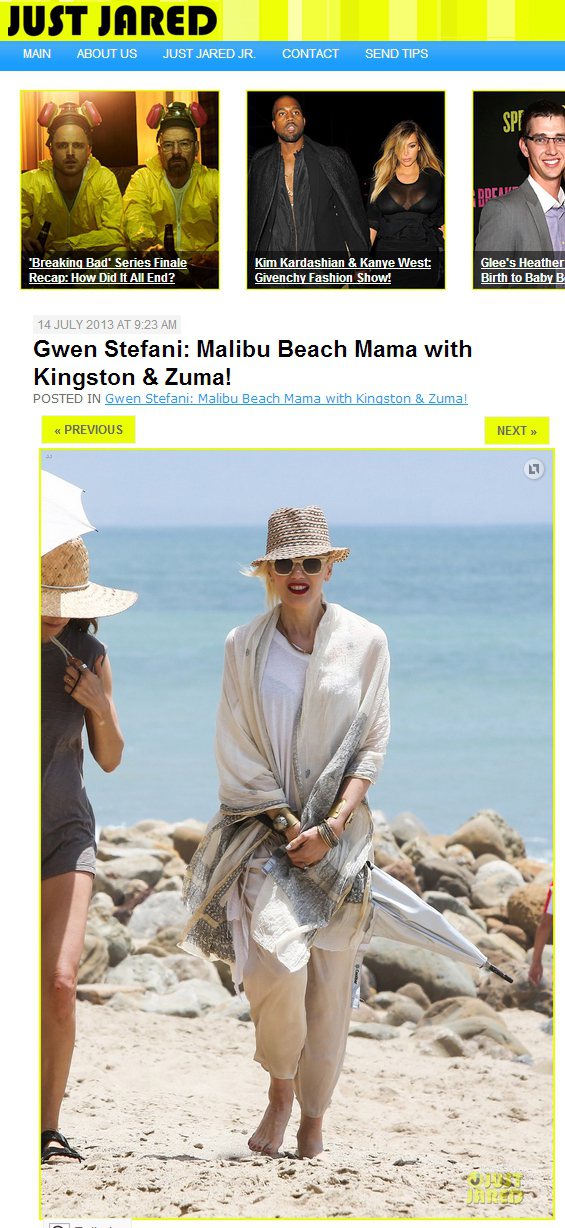 關史蒂芬妮（Gwen Stefani），她特別喜歡以豹紋、條紋等花俏款式，為帥氣休閒的打扮加分。圖／擷取自justjared.com