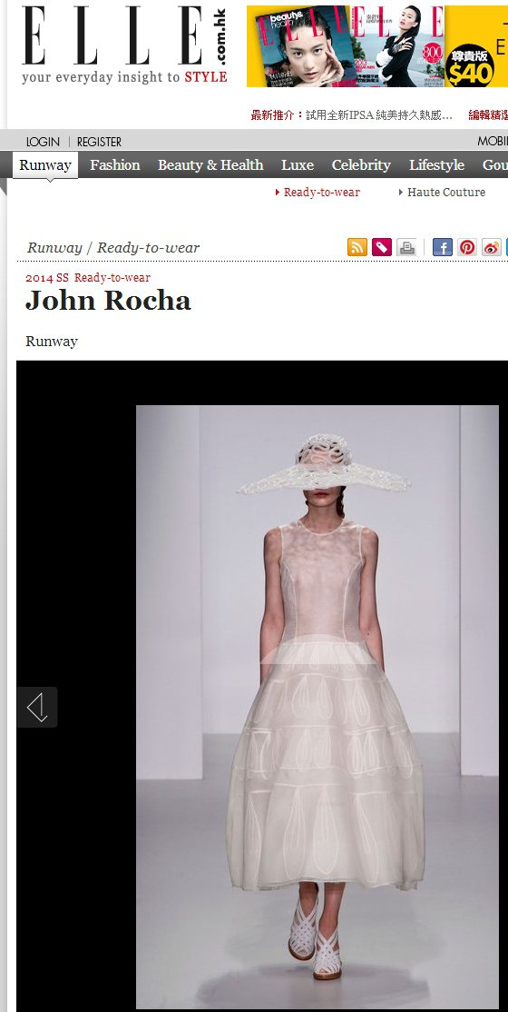 John Rocha 2014春夏系列中，不但大量使用透視鏤空元素，連帽子也到處充滿「洞洞」。圖／擷取自elle.com.hk
