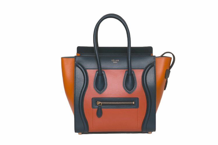 Luggage磚紅色三色拼接緞光小牛皮手提包，99,000元。圖／CELINE提供