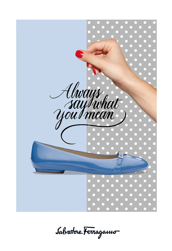 赫本鞋春夏重返推新款，廣告結合手繪圖，活潑俏麗。圖／Ferragamo提供