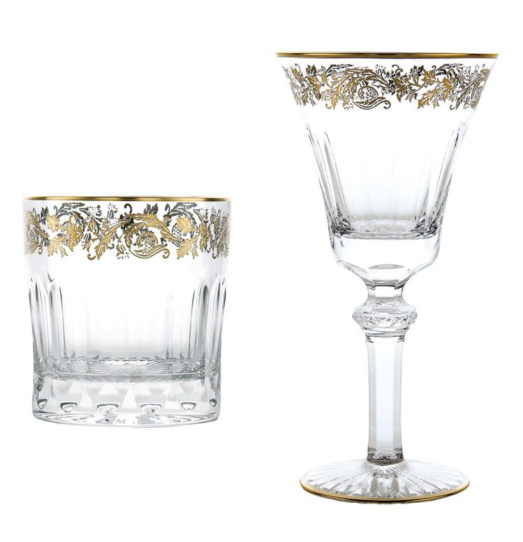 MARLY系列：金邊水晶杯22,100元 / 酒杯24,900元。圖／Christofle提供