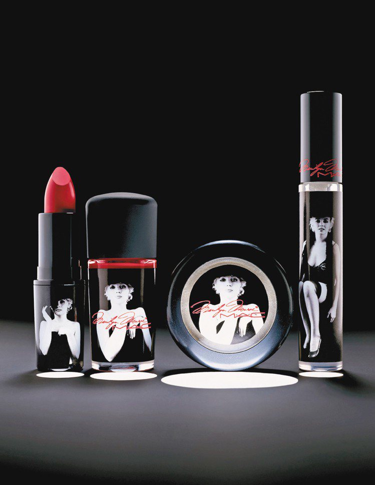 M.A.C推出一大系列亮澤裸色與大紅色的瑪麗蓮夢露聯名彩妝500至1,250元。圖／M.A.C提供