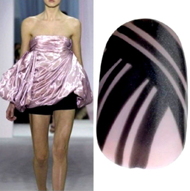 Dior由2013春夏時裝為靈感，發揮創意將衝突的色調加上簡潔的線條，設計出一系列獨特又帶有這一季流行元素的指甲彩繪。圖／she.com Taiwan提供