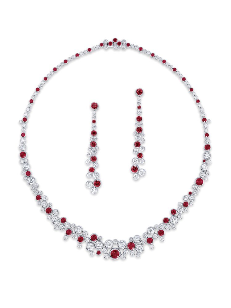 GRAFF Infinity Collection 紅寶鑽石項鍊與耳環。
圖／珠寶之星提供