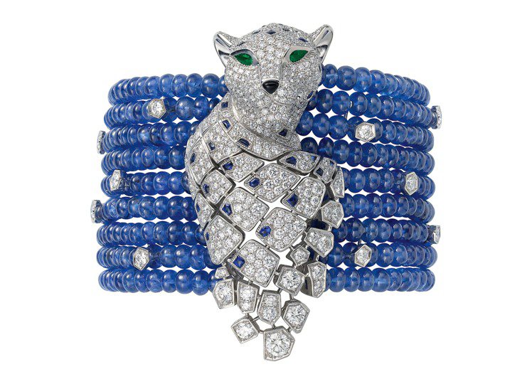 卡地亞美洲豹藍寶鑽石手環。圖／卡地亞提供