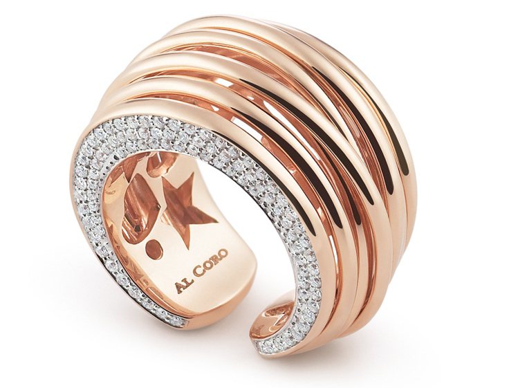 AL CORO Mezzaluna戒指，18K玫瑰金材質，鑲嵌鑽石0.53克拉。圖／珠寶之星提供