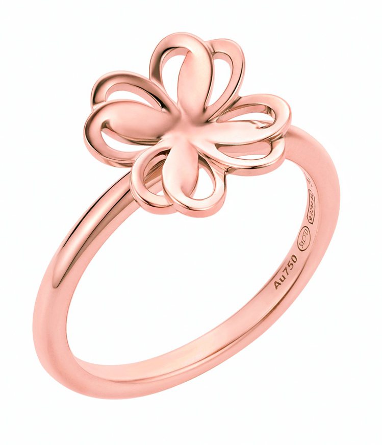 萬寶龍摯愛系列幸運草玫瑰金戒指，44,500元。圖／萬寶龍提供