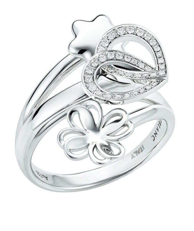 萬寶龍摯愛系列流星雨白金鑲鑽戒指，121,500元。圖萬寶龍／提供