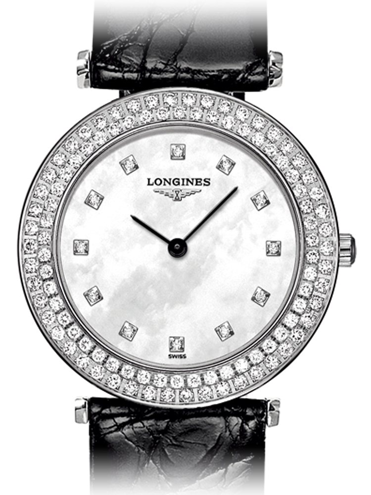 La Grande Classique de Longines
100 Diamonds L209.2石英機芯／不鏽鋼材質／錶徑29mm／時、分指示／錶圈鑲嵌100顆美鑽，面盤鑲嵌12顆美鑽刻度／藍寶石水晶鏡面／防水30米。圖／時間觀念提供