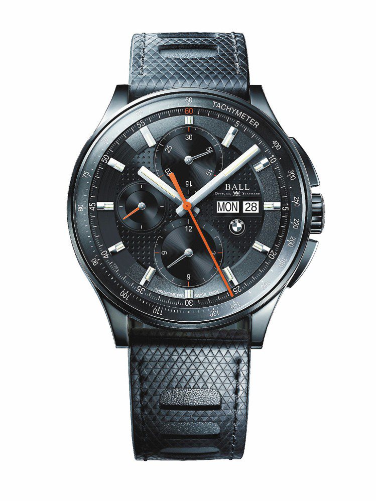 BALL for BMW Chronograph腕表，自動機芯，配備專利Amortiser防震系統。14萬9800元。圖／BALL Watch提供