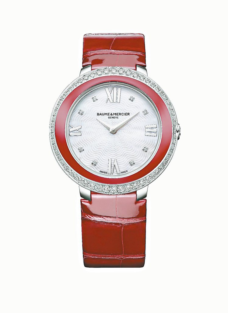 名士表Promesse系列中國紅漆腕表，25萬1,900元，限量88只。圖／名士表提供