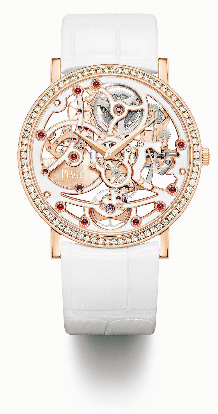 Piaget Altiplano 鏤空琺瑯腕表，表圈鑲鑽，364萬元。圖／伯爵提供