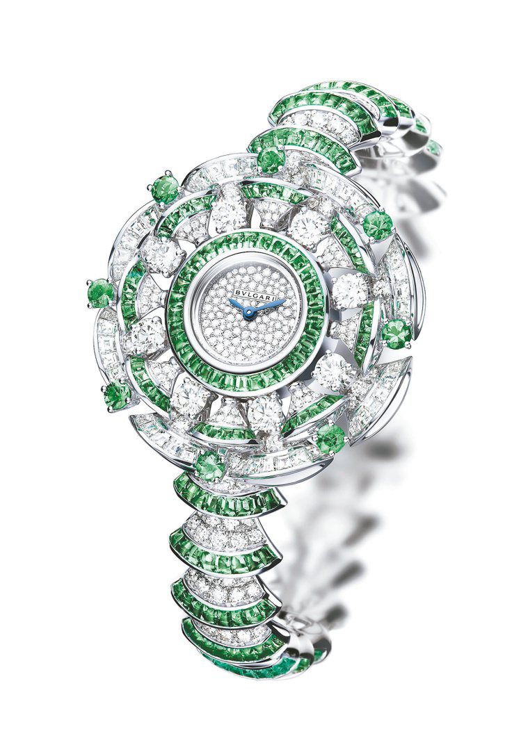 寶格麗DIVA系列祖母綠鑽石女表獲今年日內瓦鐘表大賞「最佳珠寶表」。圖／取自官網、各業者提供