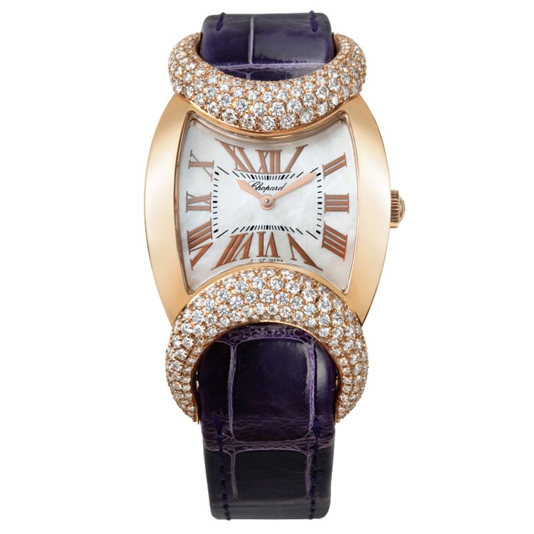 Lady's Watch Carissima系列腕錶 
18K玫瑰金鑲嵌298顆花式切割鑽石總重3.36克拉、珍珠母貝面盤、紫色鱷魚皮錶帶。 
型號 : 139333-5001 
價格 : NTD,752,000 
圖／時間觀念提供