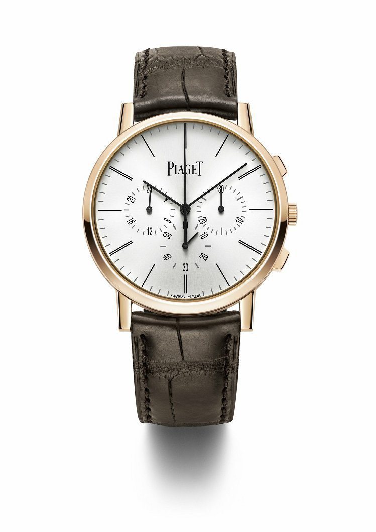 Altiplano計時腕表是目前全球最纖薄的手動上鍊飛返計時腕表，41mm玫瑰金表殼。 圖／伯爵提供