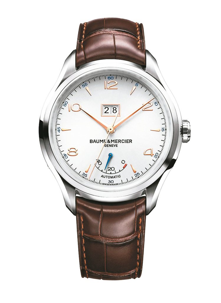 名士表克里頓系列大日期動力儲存腕表，以一款品牌50年代腕表為設計靈感，12萬7,000元。圖／名士表提供