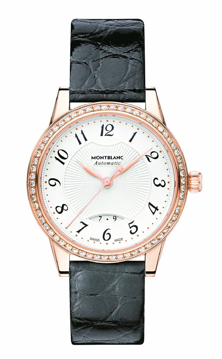 萬寶龍寶曦系列玫瑰金鑲鑽自動女仕腕表，33萬8,300元。圖／萬寶龍提供
