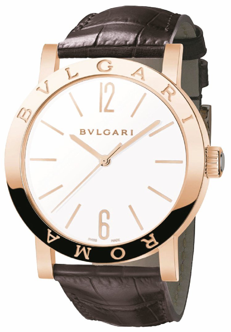 寶格麗BVLGARI ROMA自動腕表，玫瑰金表殼，白色漆面拋光面盤，72小時動力儲存，67萬4,000元。圖／寶格麗提供