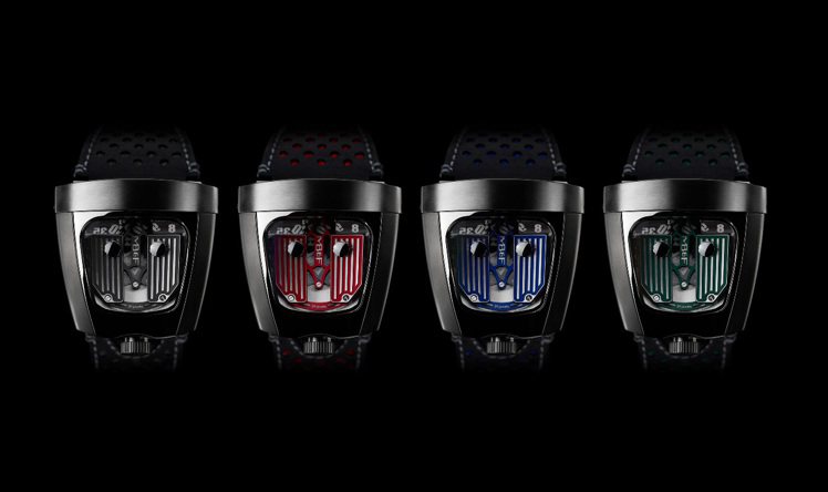 獨立製表品牌MB&F推出HMX腕表。表盤有四種顏色，各限量20只，99萬元，台灣6只全售罄。圖／葳鑠公司提供