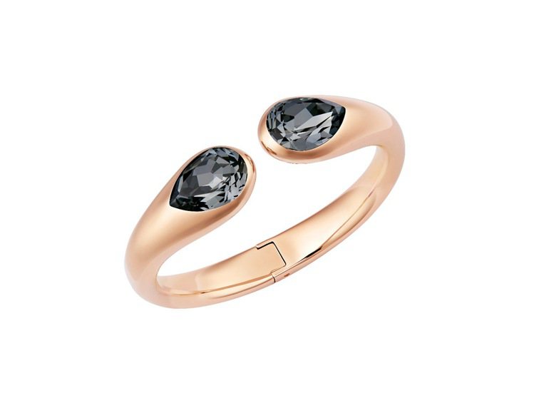 Drop手環，黑灰色水滴形水晶與玫瑰金色，展現個性女人味，7,990元。圖／施華洛世奇提供