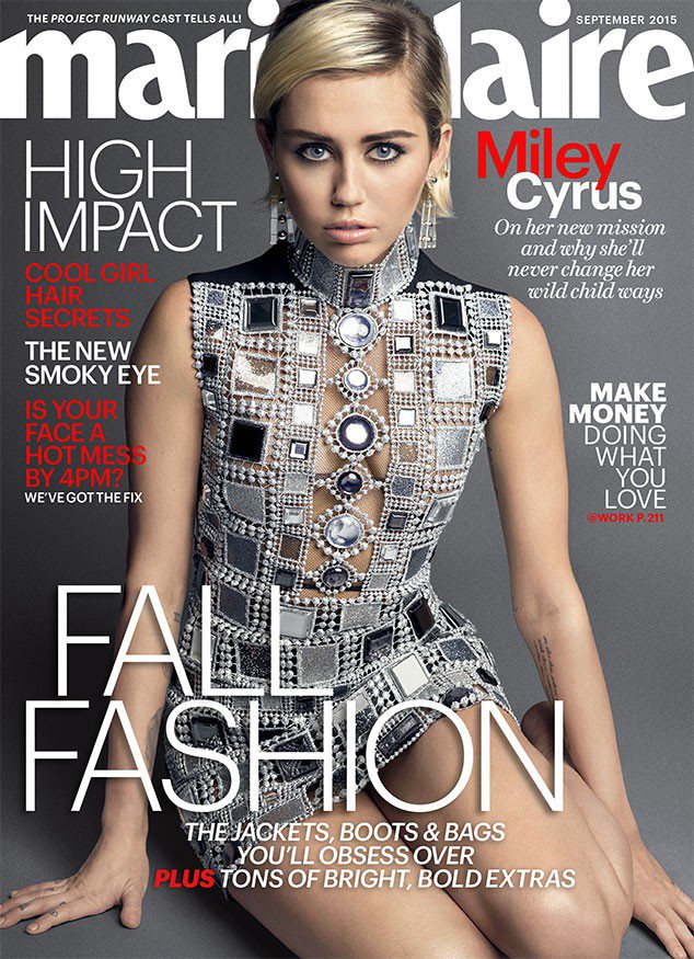 麥莉希拉穿Marc Jacobs小禮服，登上Marie Claire雜誌。圖／擷自Marie Claire雜誌