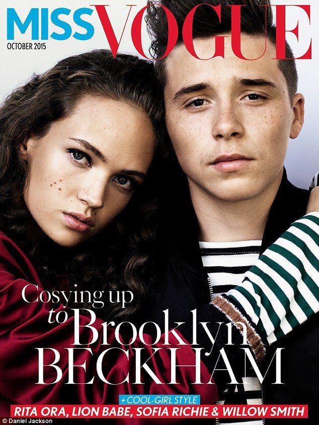 貝克漢長子布魯克林近日登上主攻年輕女性客層的《Miss Vogue》10月號封面。圖／擷取自英國每日郵報