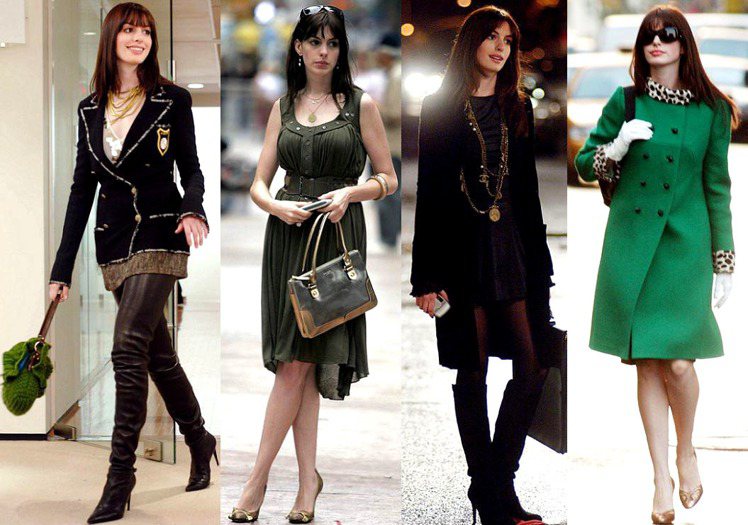 《穿著PRADA的惡魔》安海瑟薇變身後的多款時尚造型。圖／擷取自vainchic.com