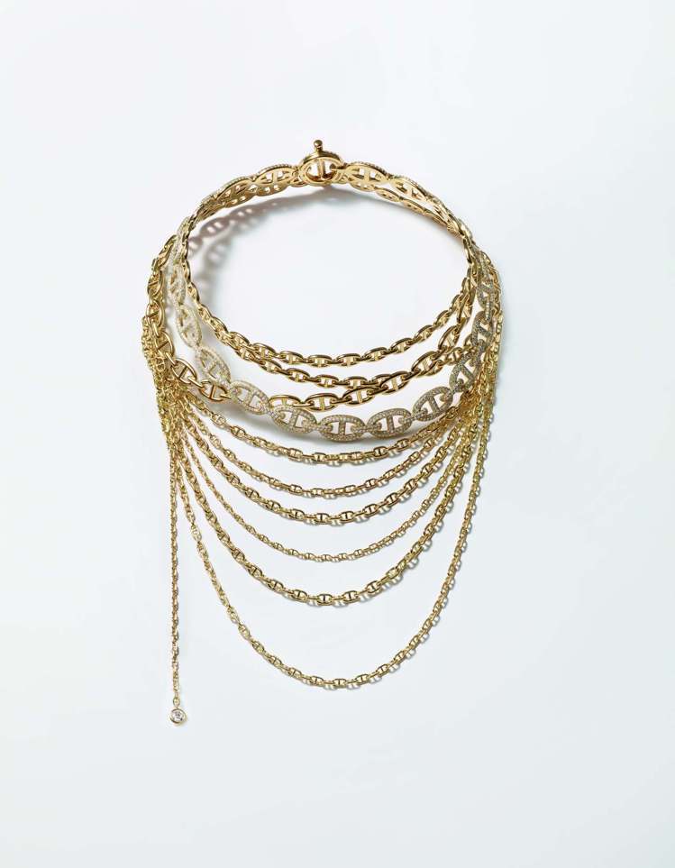 Chaine D'Ancre Enchainee系列黃K金鑲白鑽項鍊，989萬8,300元。圖／愛馬仕提供