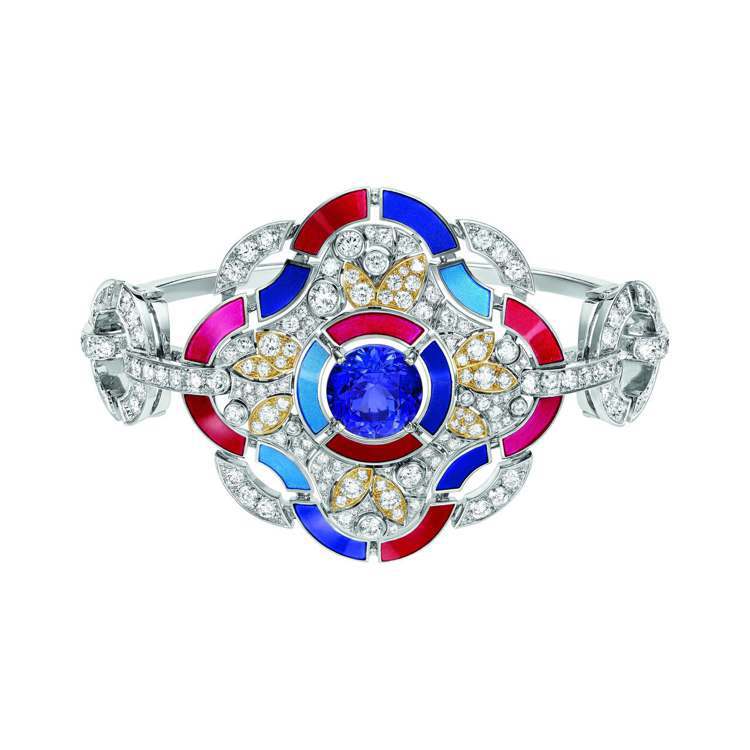 Hypnotique手環，18K白金及黃金鑲嵌1顆重4.6克拉的明亮式切割紫藍色...