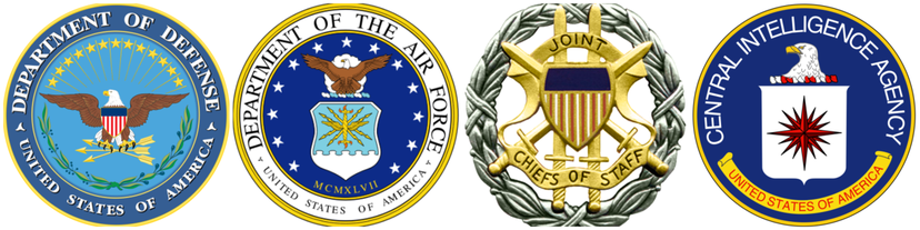  從左至右：美國國防部、美國空軍、參謀首長聯席會議、中央情報局。