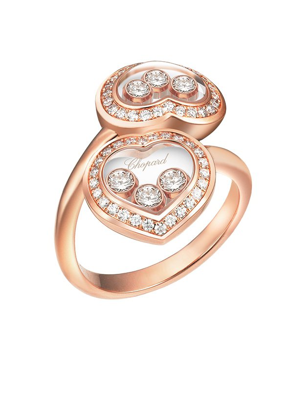 Happy Diamonds戒指，18K玫瑰金材質，鑲嵌6顆滑動鑽石。29.4萬元。圖／蕭邦提供