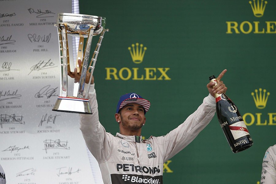 Lewis Hamilto於美國站正式奪下2015年F1錦標賽的世界冠軍，同時也是他的第三座世界冠軍。 Mercedes-Benz提供