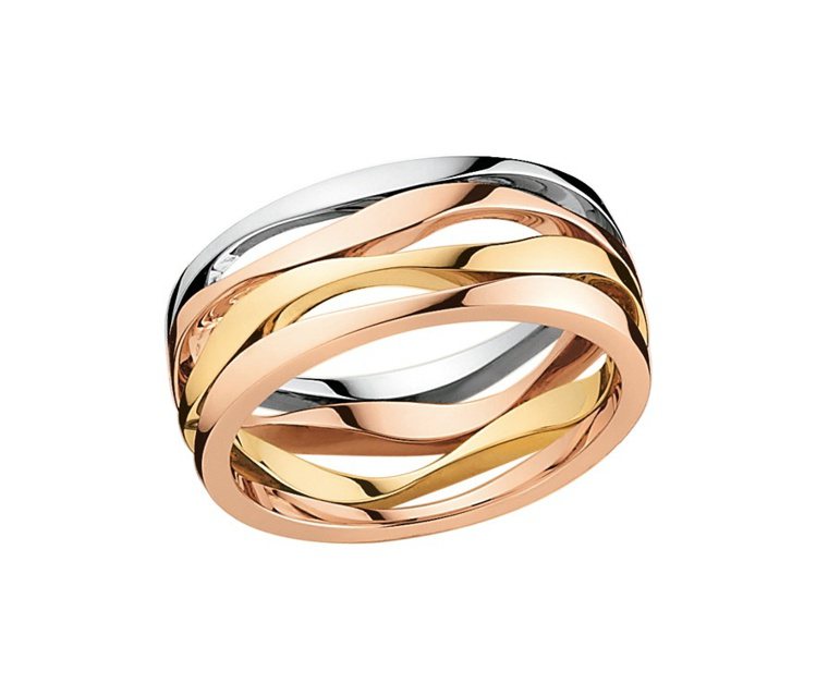 Ladymatic系列戒指結合18K黃金、白金與玫瑰金，價格53,000元。圖片...