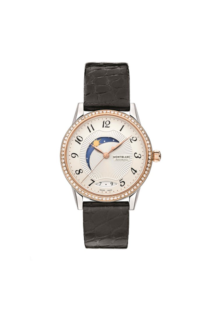 萬寶龍Bohème寶曦系列日夜顯示玫瑰金鑲鑽女仕腕錶，建議售價NT1,000。圖／萬寶龍提供
