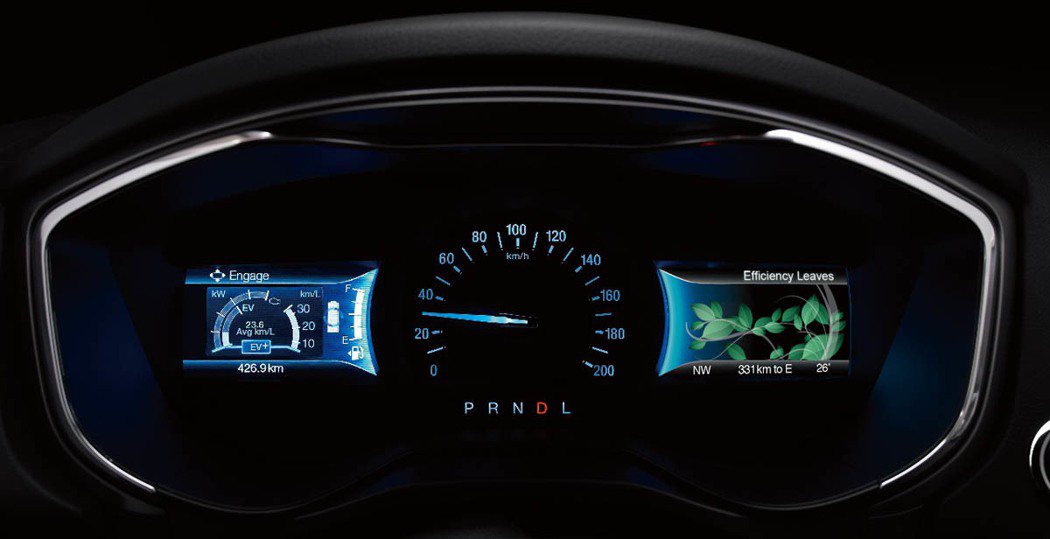 時速錶左右有大型液晶螢幕的SmartGauge，是Mondeo Hybrid所專...