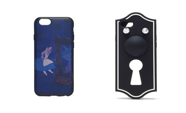 （左起）愛麗絲奇幻旅程塗鴉手機殼，售價2490元。鑰匙孔裝飾手機殼，售價4,29...