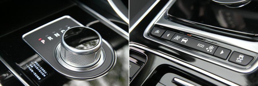 沿用Jaguar專屬的自動升降旋鈕排檔座，此外全車系也標配行車模式切換。 記者敖...