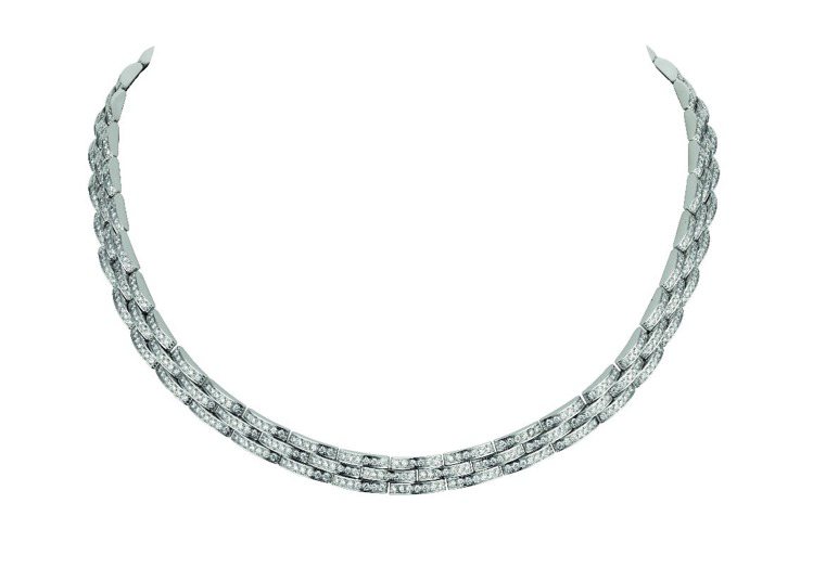 卡地亞Maillon Panthere鑽石項鍊，18K白金，圓形明亮式切割鑽石。圖／卡地亞提供