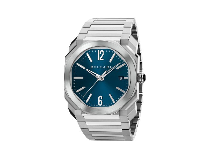 寶格麗 Octo 純鋼藍色表盤腕表，使用BVL 191 Solotempo機芯，價格23萬400元。圖／BVLGARI提供