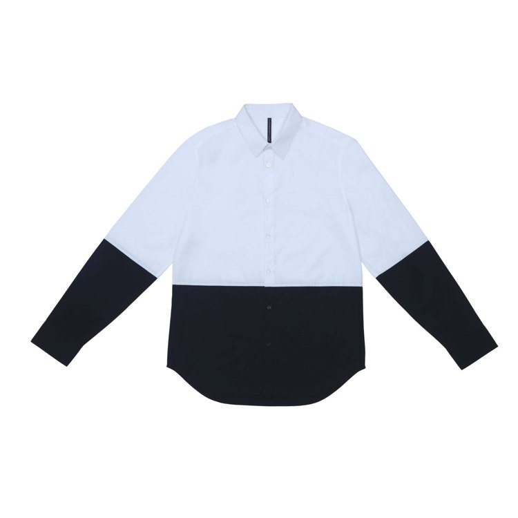 黑白撞色襯衫，簡潔俐落實穿性高，價格6,490元。圖／BLACKBARRETT提供