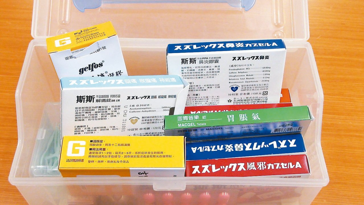 國內成藥外盒標示混亂，食藥署要求非處方藥外盒必須詳列六大重點，且集中在同一面，方便民眾選購。<br />記者李樹人／攝影