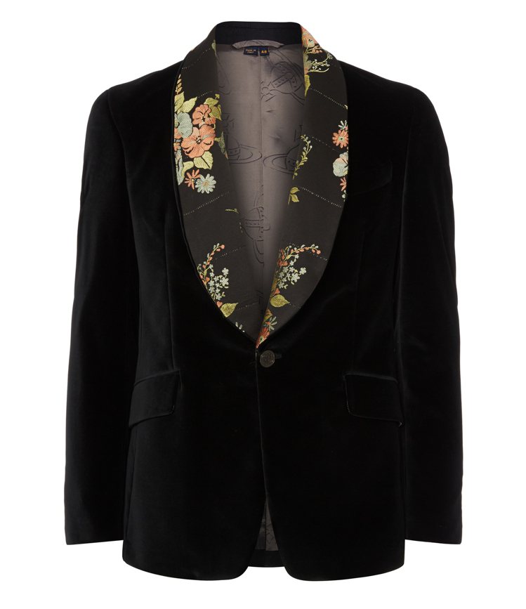 Vivienne Westwood日本緹花領片絲絨西裝外套，價格44,900元。...