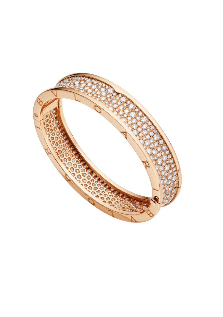 B.zero1玫瑰金鑲鑽手環，173萬8,000元。圖╱寶格麗提供