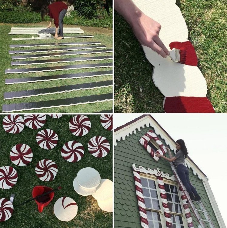 McConnell用珍珠板切成長條狀，畫上紅色油漆當作糖果裝飾。圖／截取自Instagram