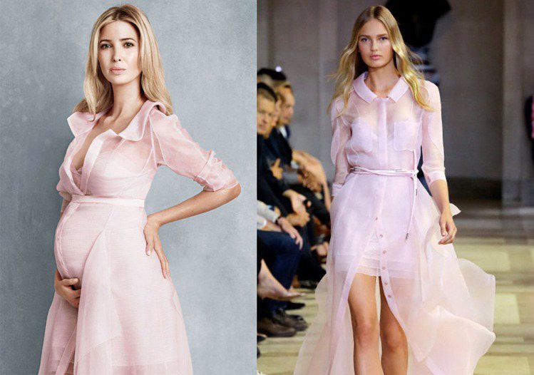 穿上知名女設計師 Carolina Herrer 2016 春夏粉紅色洋裝，挺著...