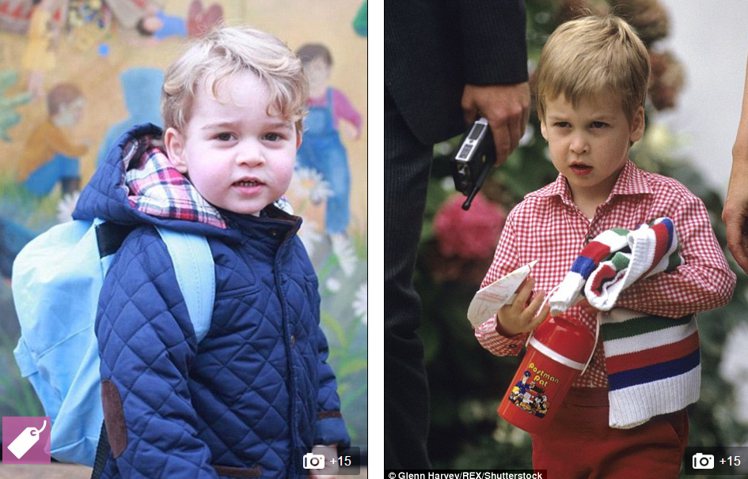 喬治王子（左）與小時候的威廉王子（右）。圖／擷自每日郵報