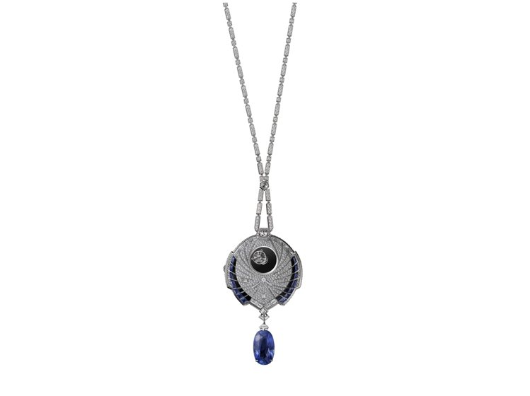 神秘陀飛輪蔚藍墜飾表，白K金，重25.93克拉的橢圓形錫蘭藍寶石、鑽石、藍寶石和...