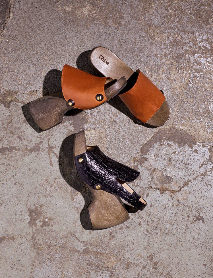 IZZY木跟涼鞋具復古輪廓，各售24,400元。圖／Chloe提供